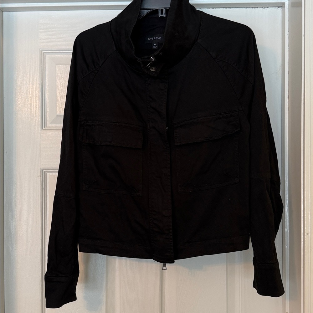 Evereve Lightweight Utility Jacket Black Snap Zip Front Medium